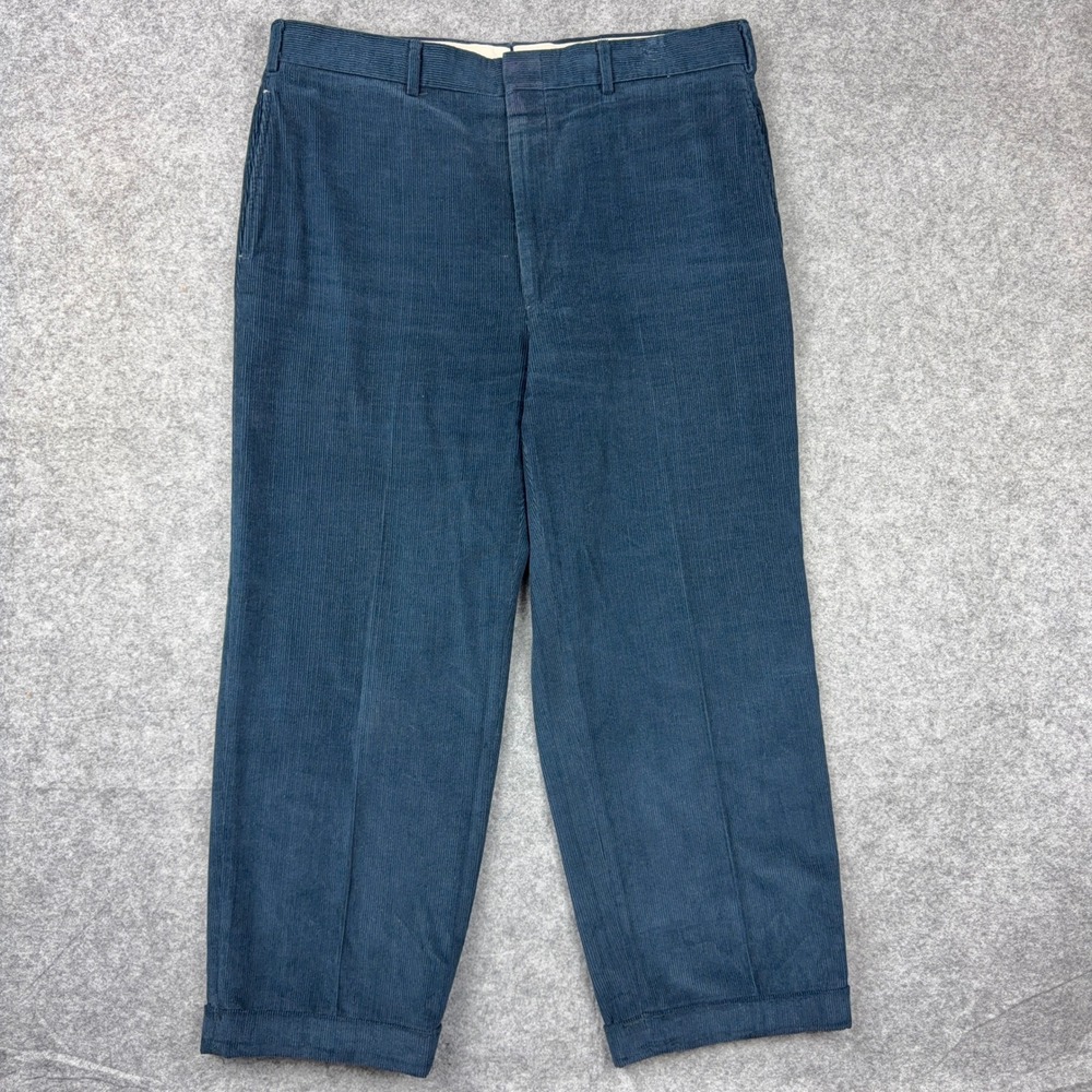 Ben Silver Corduroy Pants Mens 37 36x27 Blue Hand Tailored Cuffed Made in USA